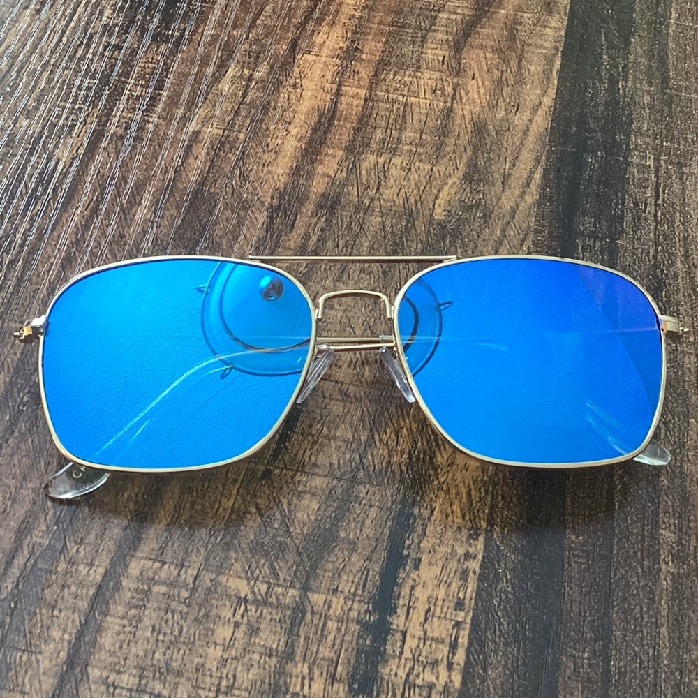 DRAGOS Blue Mirrored Aviator Sunglasses NEW